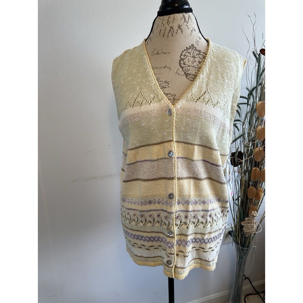 Vtg 90's Susan Bristol Pastel Embroidered Knitted Floral Work‎ Vest Size Large